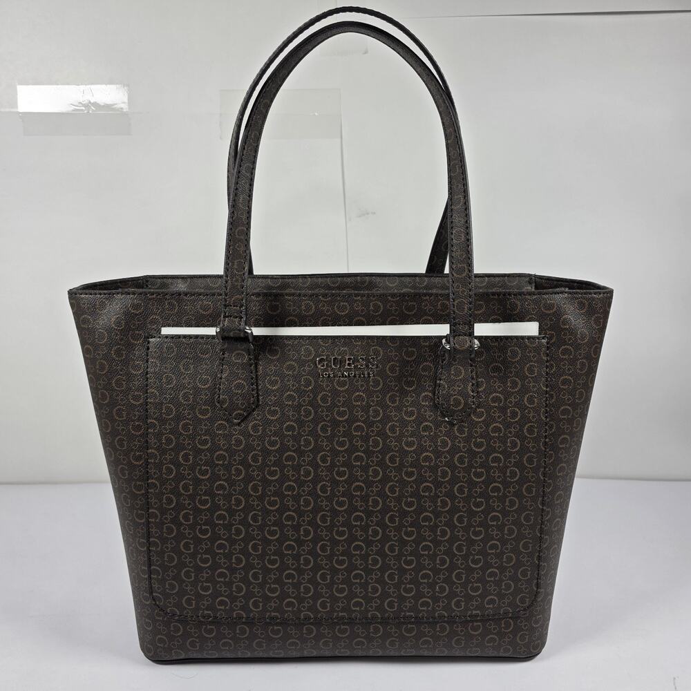 Guess Tote Bag Women Multi Logo Natural Brown Hensley Style AA888325